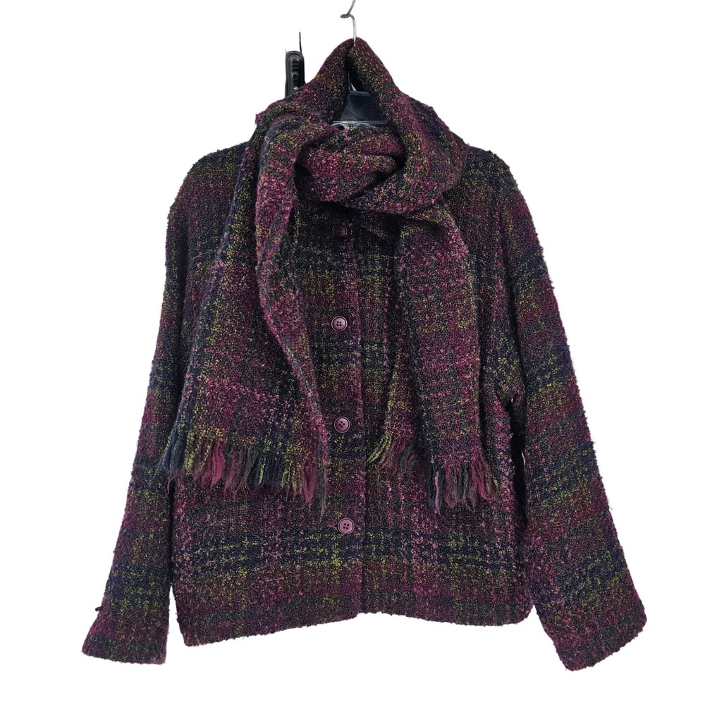 Vintage Weave Of The Irish Wool Boucle Tweed Jacket Scarf Set M Dark Academia